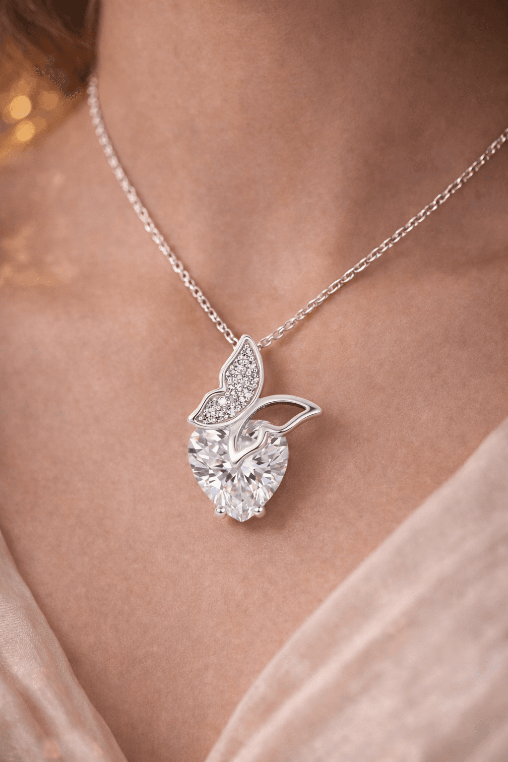 Crystal Butterfly Heart Pendant