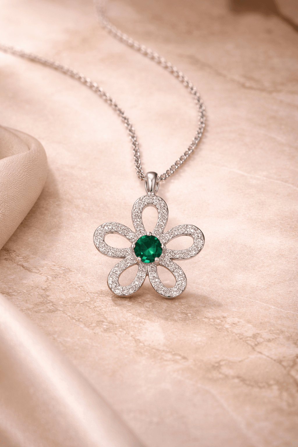 Emerald Bloom Floral Pendant Necklace