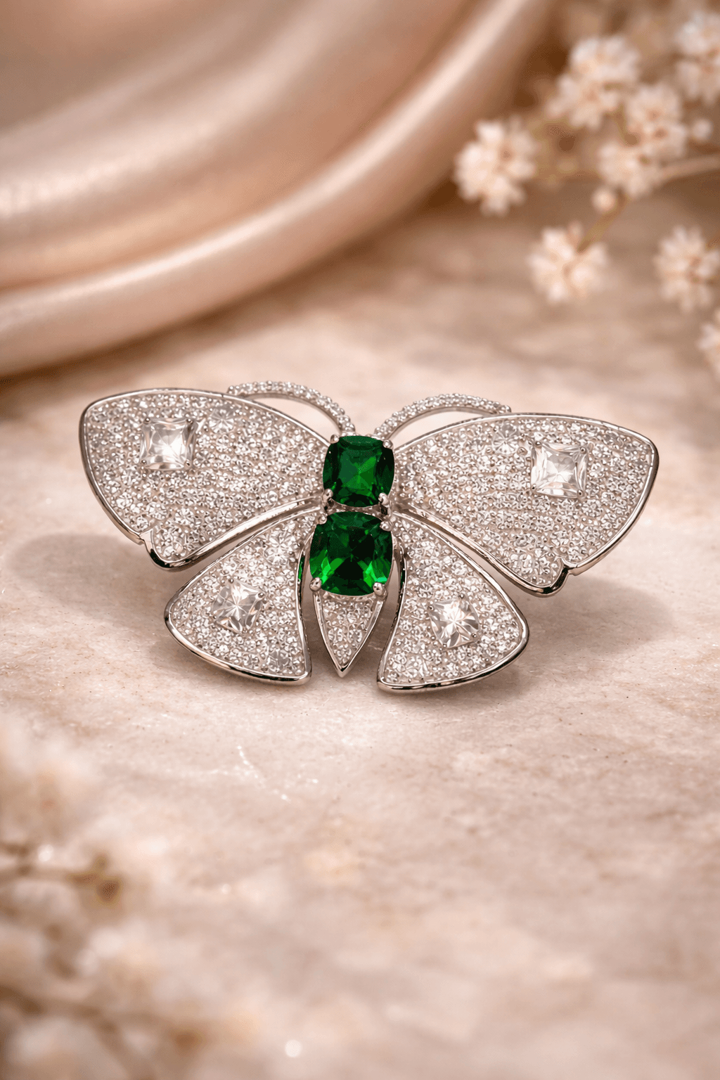 Emerald Butterfly Statement Brooch cum Pendant