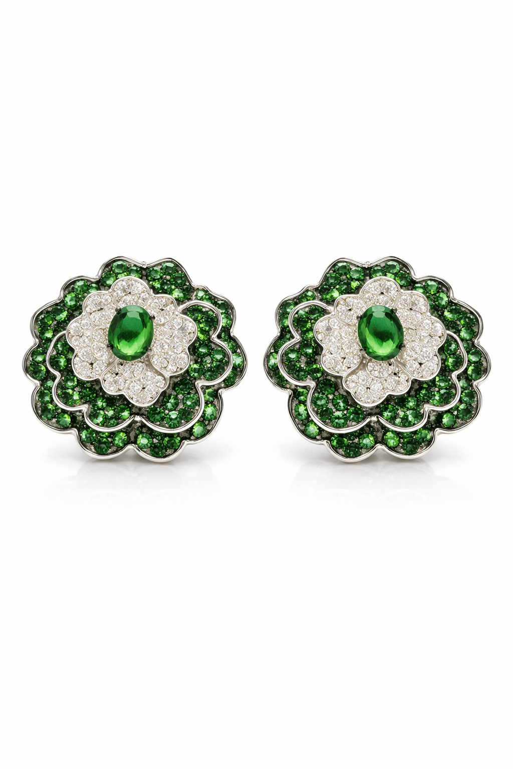 Emerald Royale Floral Stud Earrings - alternate view