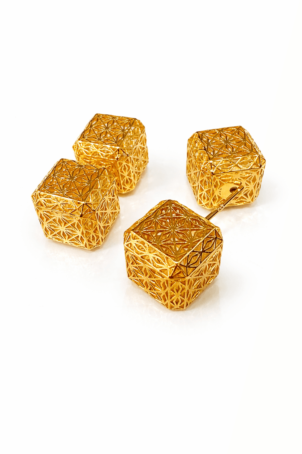 Geometric Lattice Cube Stud Earrings - alternate view