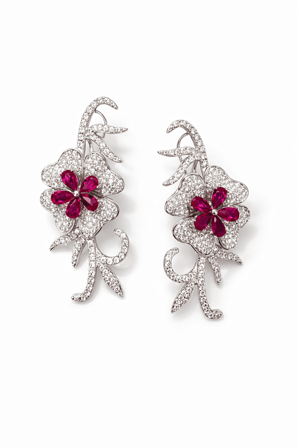 Ruby Blossom Crystal Drop Earrings - alternate view