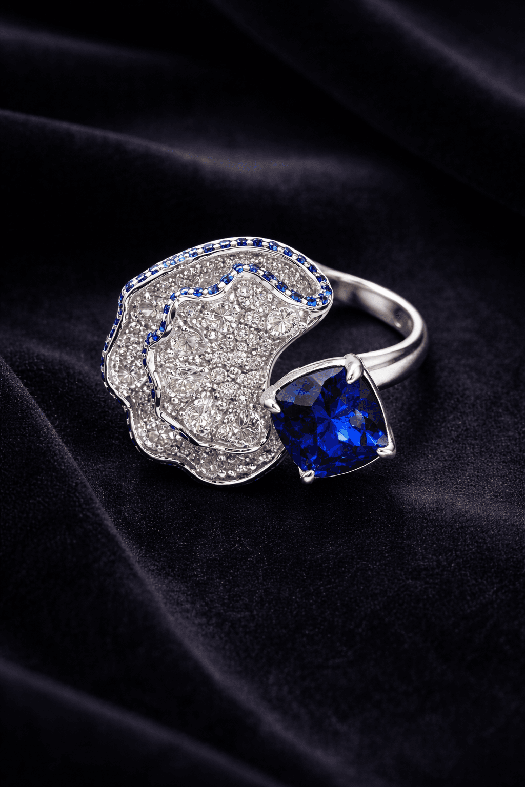 Sapphire Wave Cocktail Ring - alternate view
