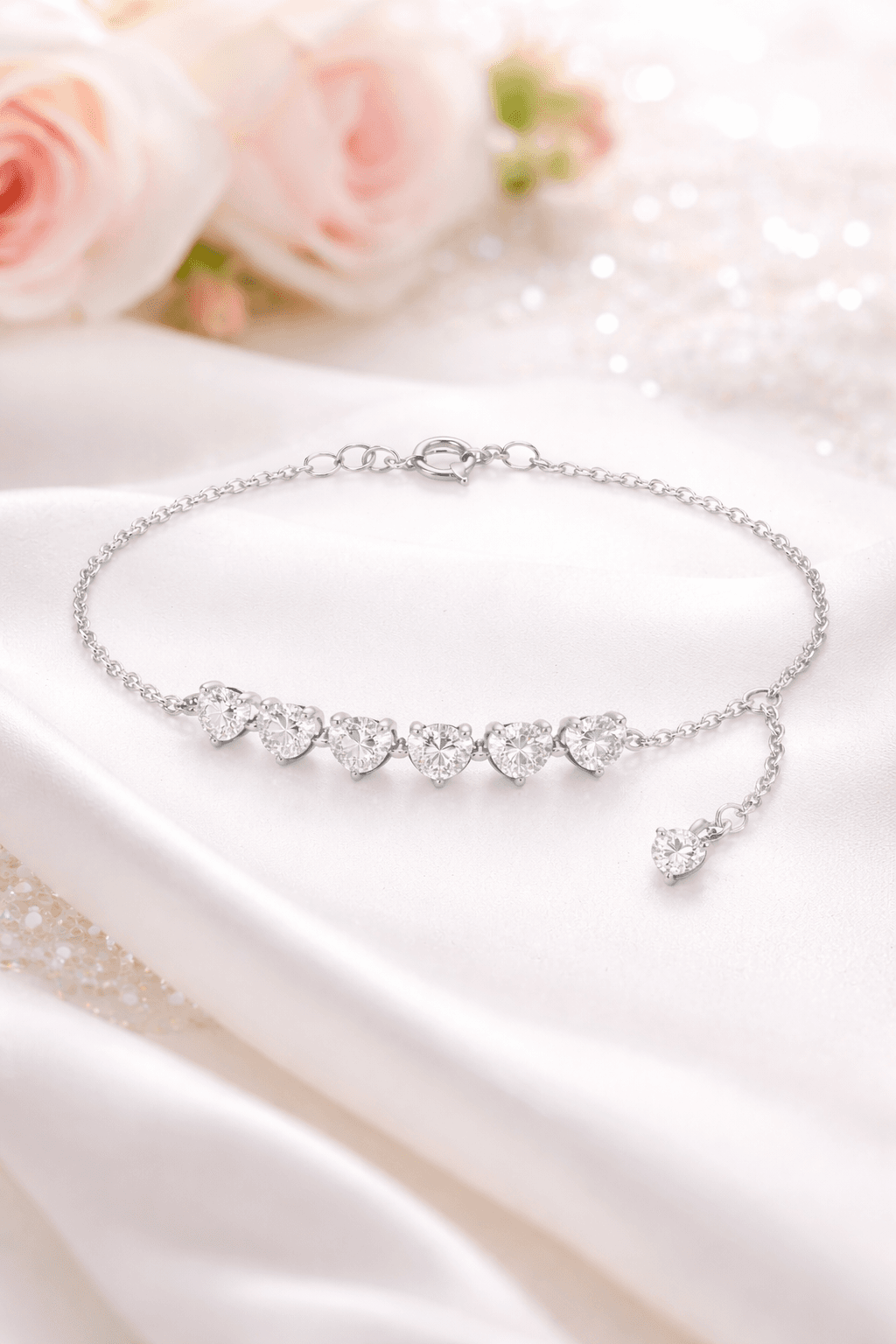 Silvpop Crystal Heart Tennis Bracelet