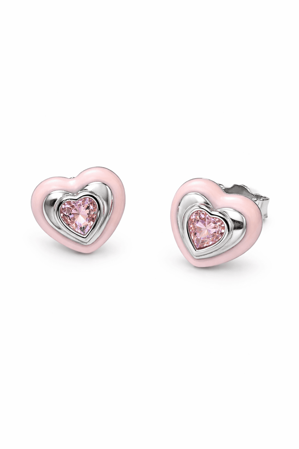 Silvpop Pink Heart Crystal Kids Stud Earrings - alternate view