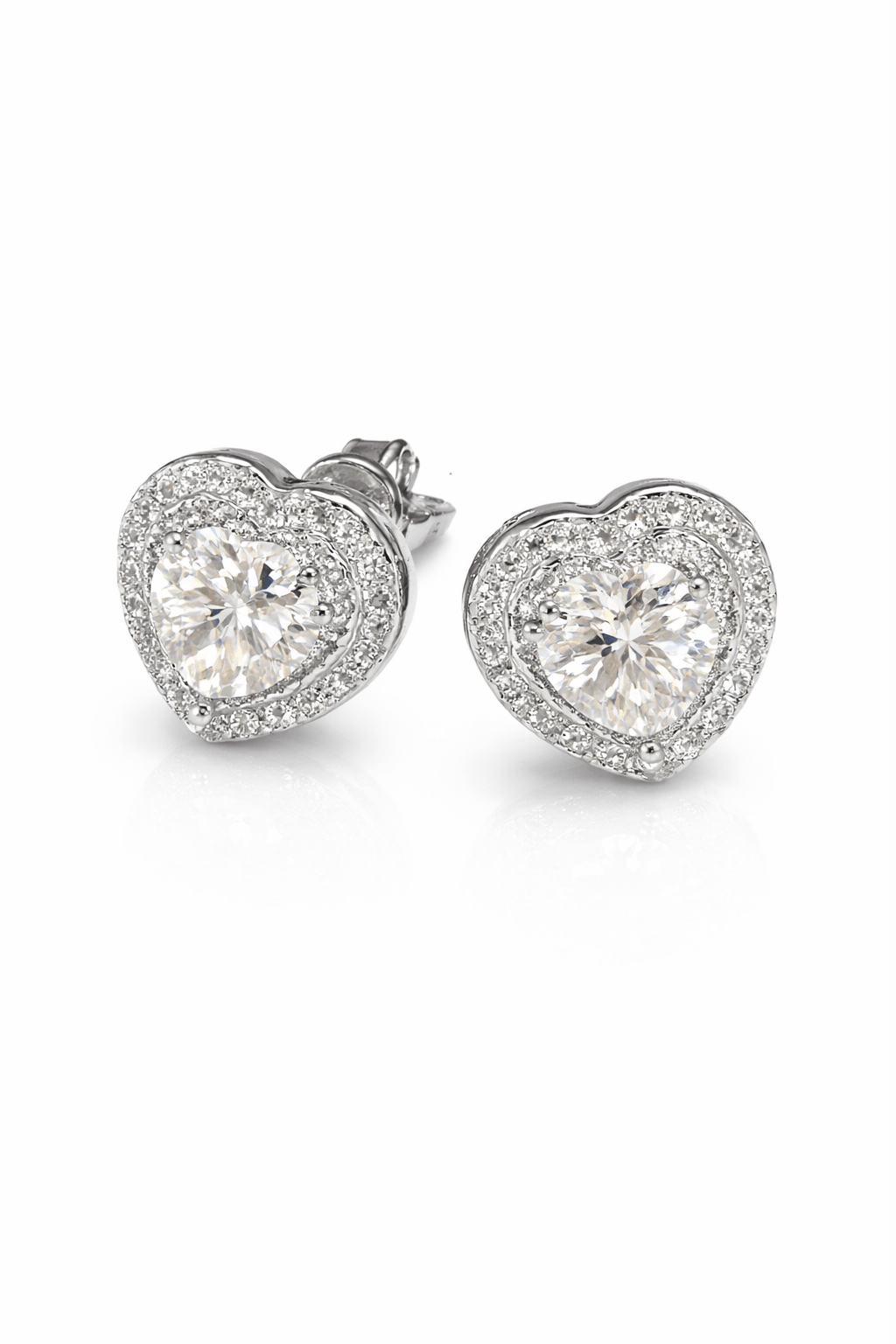 Crystal Halo Heart Stud Earrings - alternate view