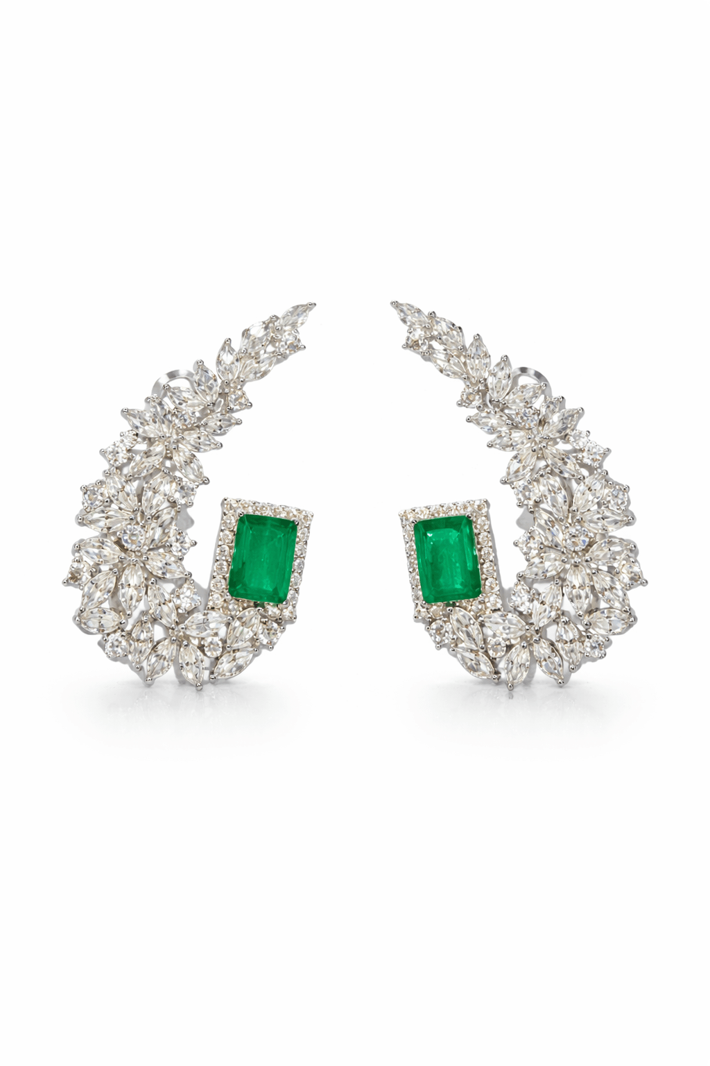Emerald Halo Crescent Earrings - alternate view
