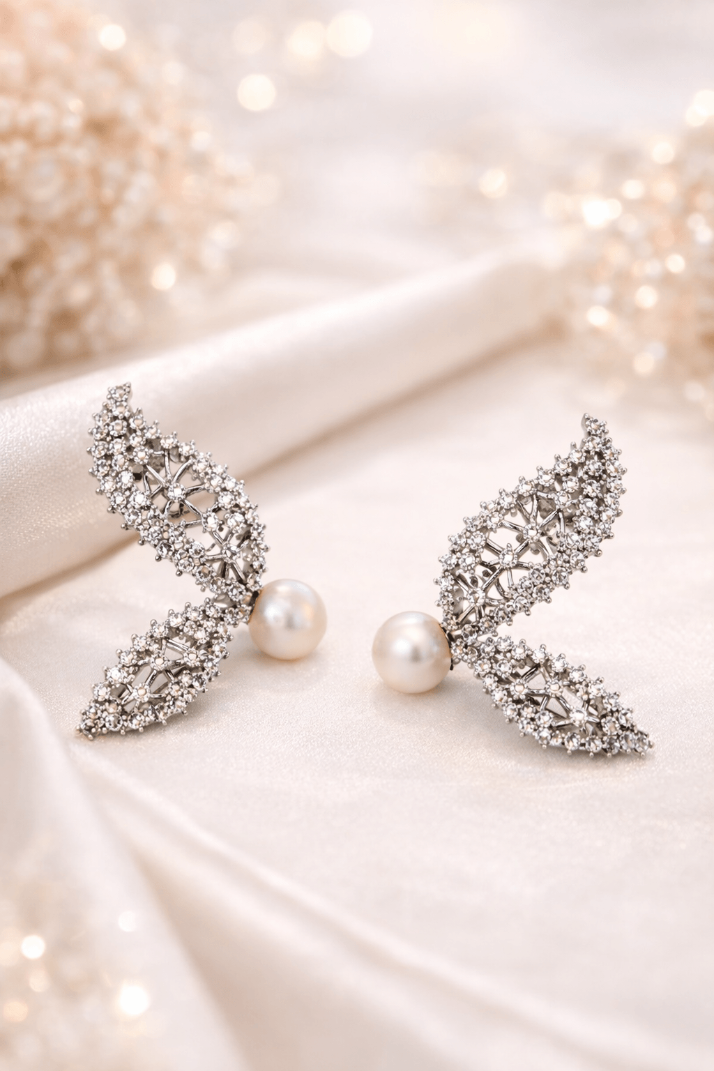 Pearl Crystal Wing Drop Earrings