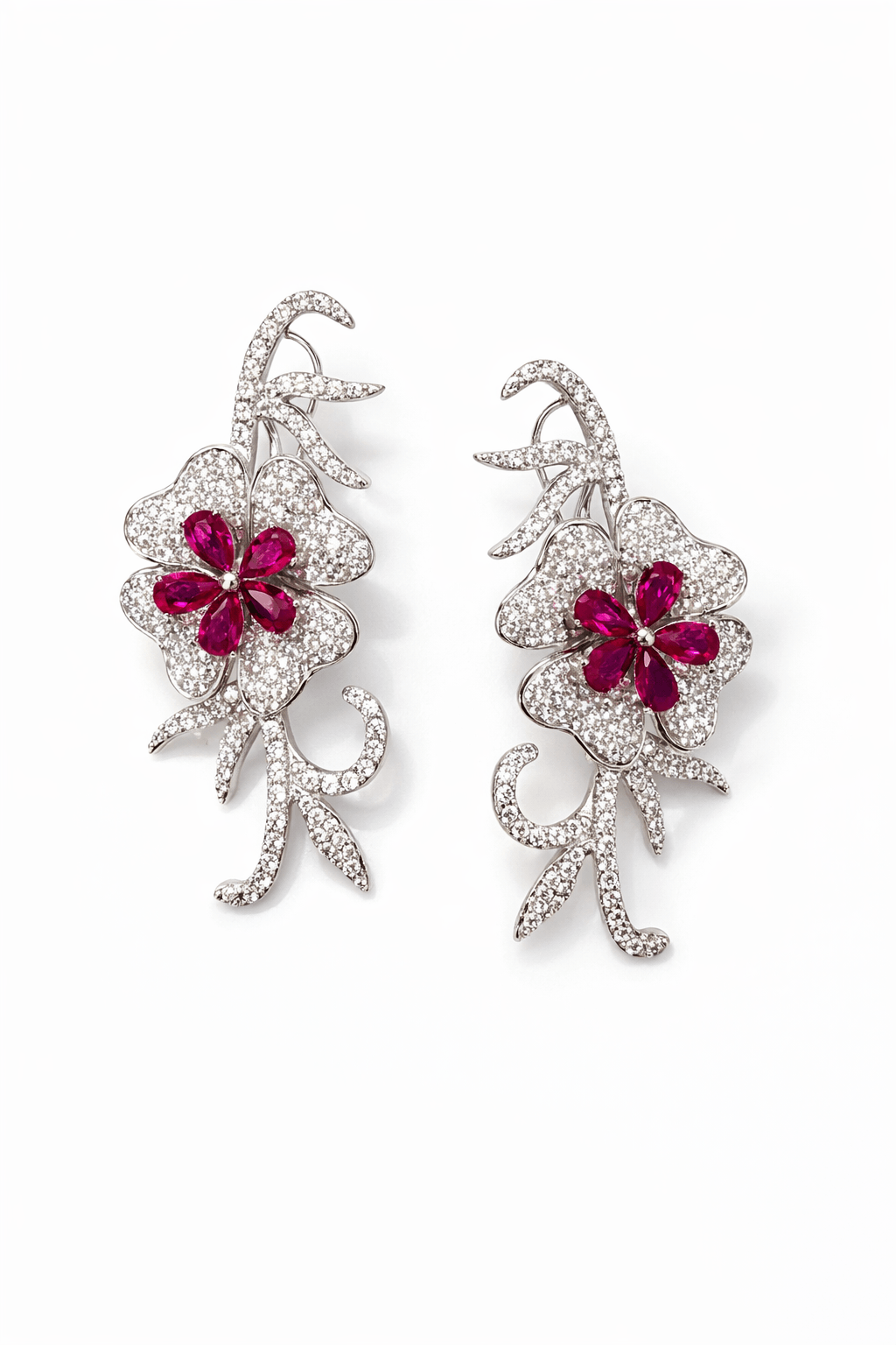 Ruby Blossom Crystal Drop Earrings - alternate view