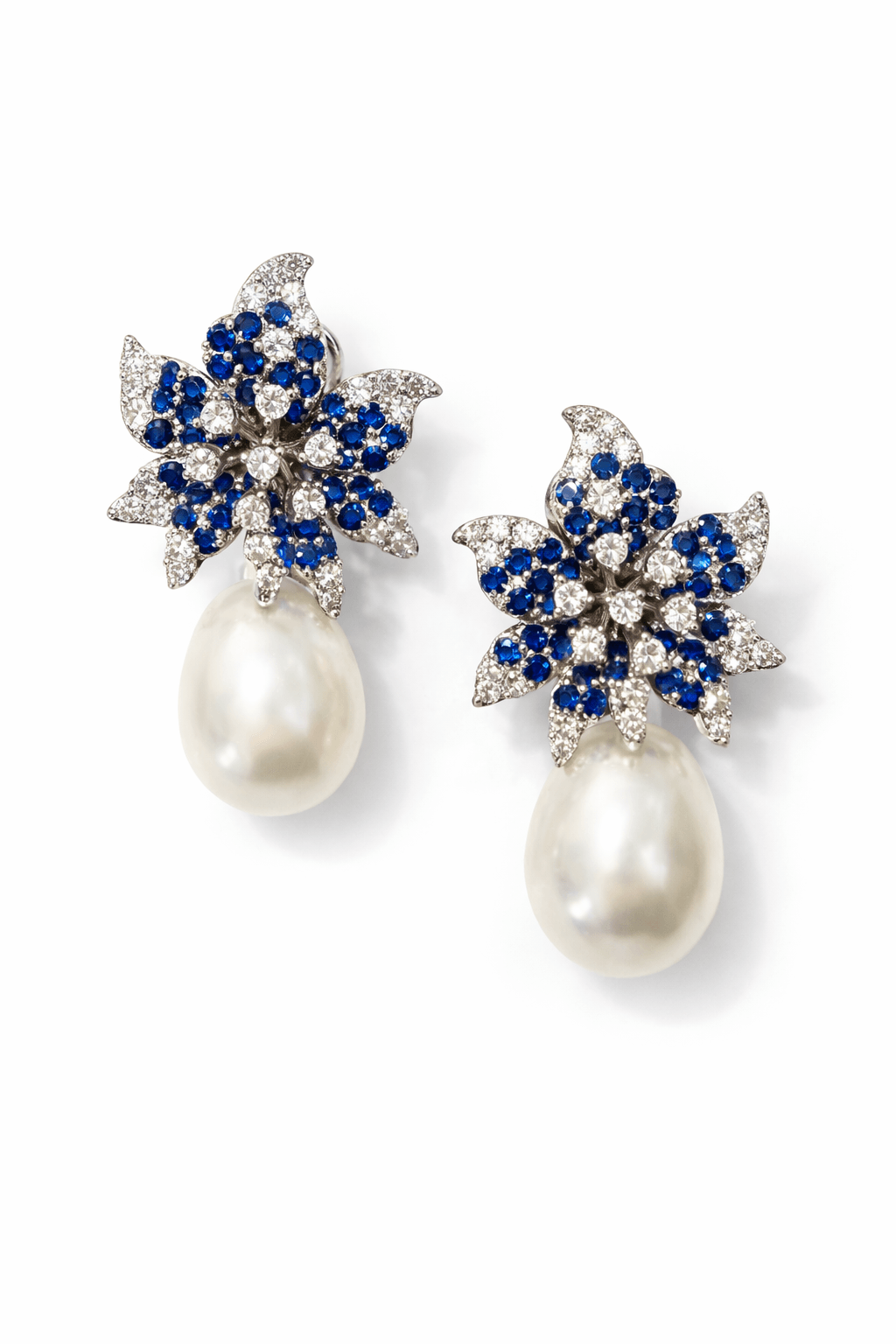 Sapphire Pearl Bloom Drop Earrings - alternate view