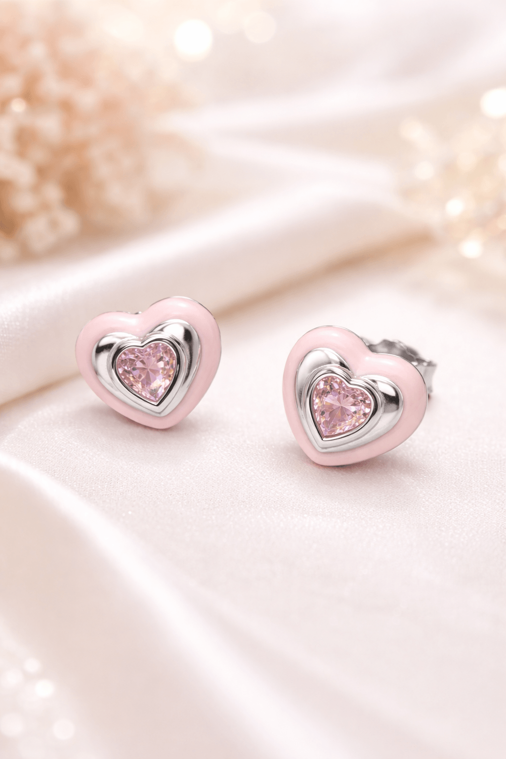 Silvpop Pink Heart Crystal Kids Stud Earrings