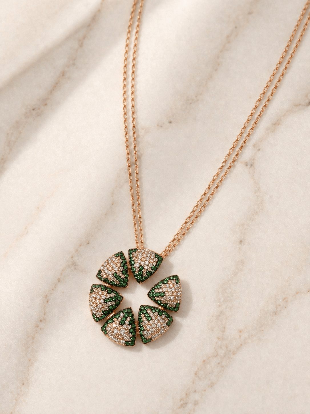 Emerald Bloom Halo Pendant Necklace