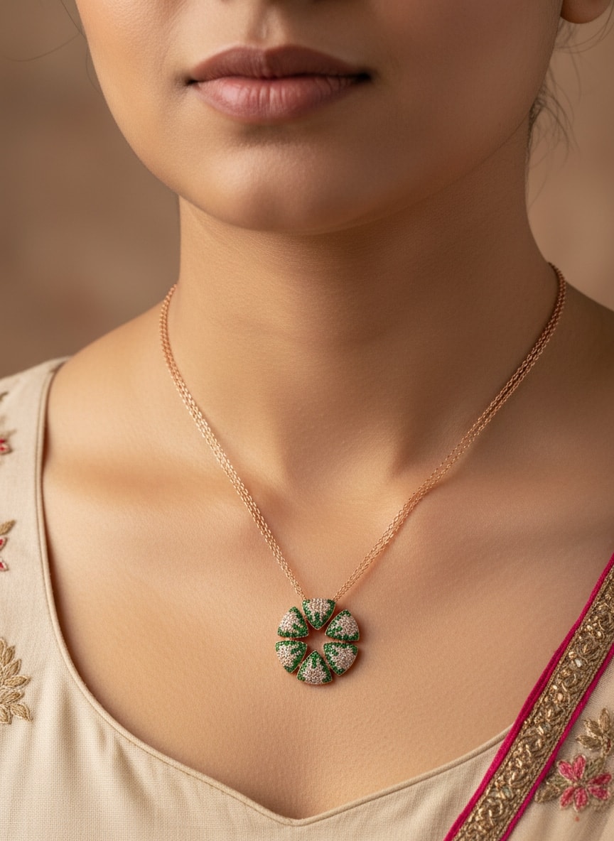 Emerald Bloom Halo Pendant Necklace - alternate view