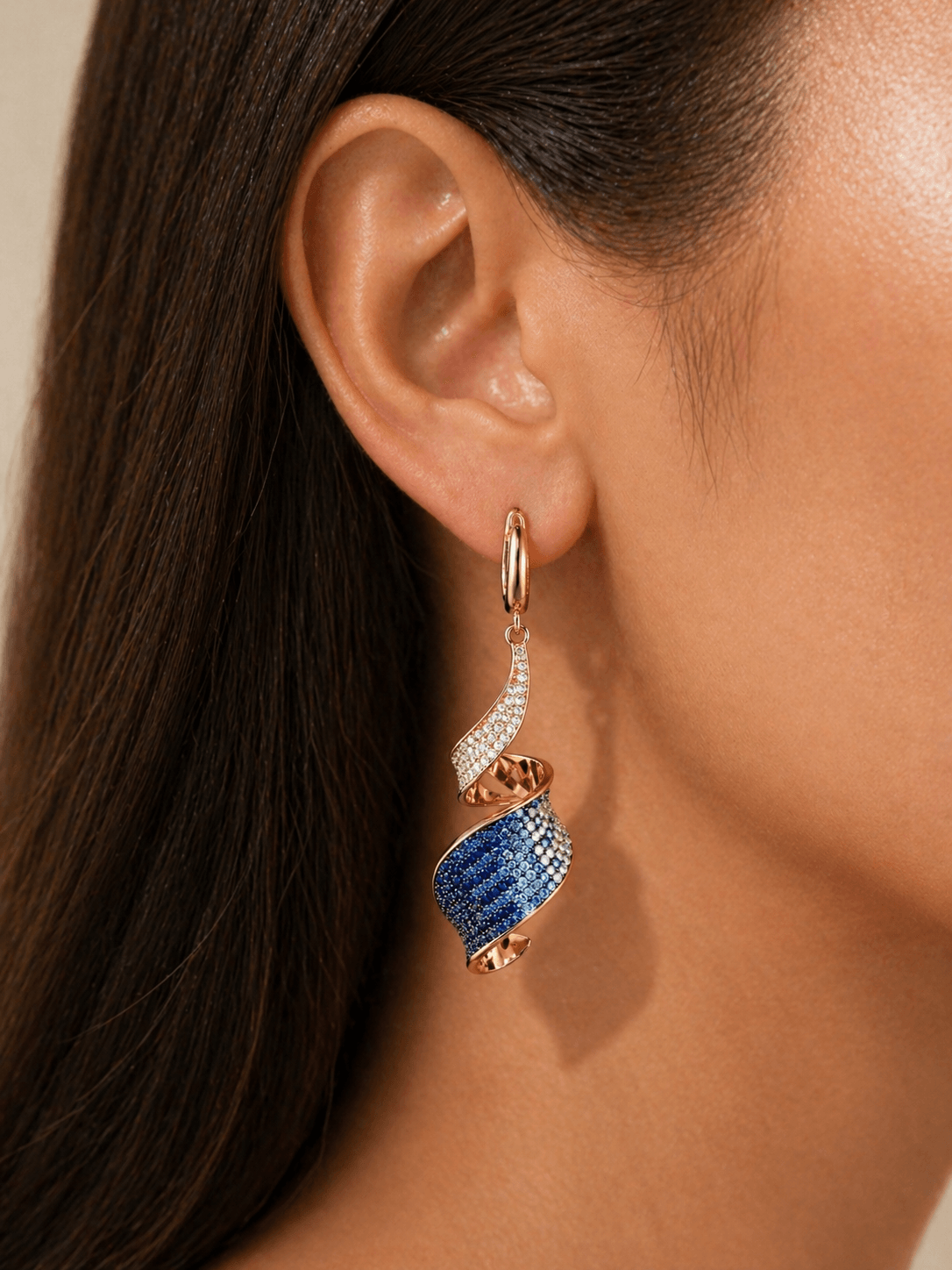 Sapphire Wave Spiral Earrings - alternate view